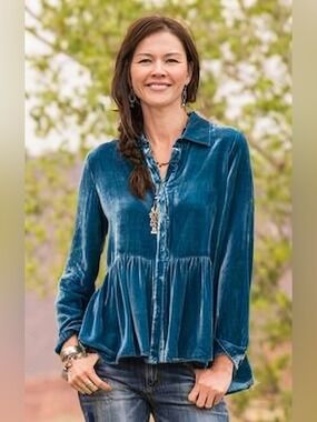 Sundance Love At First Sight Silk Velvet Tunic Top Size XL Teal